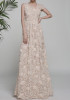 Casual Apricot Patchwork Asymmetric Shoulder Pleated Print Elegant Maxi Dress