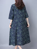 Casual Round Neck Decorative Button Printed Maxi Dress