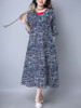 Casual Round Neck Decorative Button Printed Maxi Dress