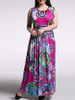 Casual Swing Contrast Trim Keyhole Printed Plus Size Maxi Dress