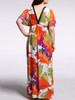 Casual Designed Color Block Printed Deep V-Neck Plus Size Maxi Dress