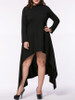 Hooded Asymmetric Hem Plain Plus Size Maxi Dress