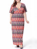 Casual Tribal Printed Deep V-Neck Plus Size Maxi Dress