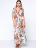Casual Houndstooth Printed Deep V-Neck Plus Size Maxi Dress