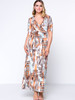 Casual Houndstooth Printed Deep V-Neck Plus Size Maxi Dress