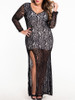 V-Neck Decorative Lace High Slit Fishtail Hem Lace Polyester Plus Size Midi & Maxi Dress