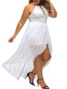 Casual Crew Neck High-Low Hem Backless Keyhole Plain Plus Size Maxi Dress