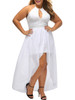 Casual Crew Neck High-Low Hem Backless Keyhole Plain Plus Size Maxi Dress