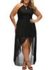 Casual Crew Neck High-Low Hem Backless Keyhole Plain Plus Size Maxi Dress