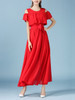 Casual Open Shoulder Flounce Plain Chiffon Maxi Dress