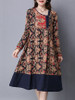Casual Loose Asymmetric Neck Ethnic Style Printed Maxi Dress