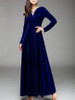 Casual Courtly Swing V-Neck Plain Velvet Maxi Dress