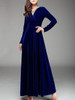 Casual Courtly Swing V-Neck Plain Velvet Maxi Dress