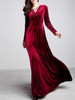 Casual Courtly Swing V-Neck Plain Velvet Maxi Dress