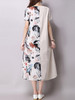 Casual Loose Round Neck Decorative Button Printed Maxi Dress