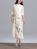 Casual Band Collar Side Slit Decorative Button Printed Loose Maxi Dress
