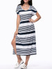 Casual Loose Striped Deep V-Neck Side Slit Maxi Dress Casual Loose Striped Deep V-Neck Side Slit Maxi Dress