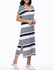 Casual Loose Striped Deep V-Neck Side Slit Maxi Dress Casual Loose Striped Deep V-Neck Side Slit Maxi Dress