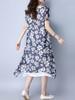 Casual Asymmetric Hem Double Layer Printed Loose Maxi Dress