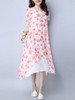 Casual Asymmetric Hem Double Layer Printed Loose Maxi Dress