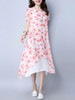 Casual Asymmetric Hem Double Layer Printed Loose Maxi Dress