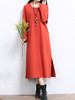 Casual Solid Decorative Button Pocket Round Neck Side Slit Maxi Dress
