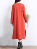 Casual Solid Decorative Button Pocket Round Neck Side Slit Maxi Dress