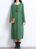 Casual Solid Decorative Button Pocket Round Neck Side Slit Maxi Dress