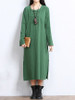 Casual Solid Decorative Button Pocket Round Neck Side Slit Maxi Dress