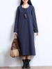Casual Solid Decorative Button Pocket Round Neck Side Slit Maxi Dress