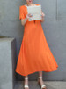 Casual Round Neck Decorative Button Plain Loose Swing Maxi Dress