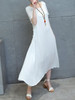 Casual Round Neck Decorative Button Plain Loose Swing Maxi Dress