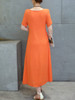 Casual Round Neck Decorative Button Plain Loose Swing Maxi Dress