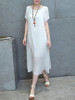 Casual Round Neck Decorative Button Plain Loose Swing Maxi Dress