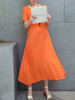 Casual Round Neck Decorative Button Plain Loose Swing Maxi Dress