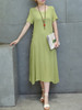 Casual Round Neck Decorative Button Plain Loose Swing Maxi Dress