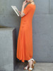 Casual Round Neck Decorative Button Plain Loose Swing Maxi Dress