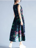 Casual Round Neck Drawstring Printed Flared Maxi Dress