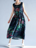 Casual Round Neck Drawstring Printed Flared Maxi Dress