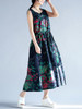 Casual Round Neck Drawstring Printed Flared Maxi Dress