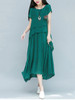 Casual Loose Asymmetric Hem Plain Layered Round Neck Maxi Dress
