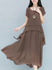 Casual Loose Asymmetric Hem Plain Layered Round Neck Maxi Dress