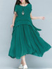 Casual Loose Asymmetric Hem Plain Layered Round Neck Maxi Dress