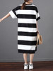 Casual Round Neck Side Slit Striped Loose Maxi Dress