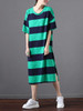 Casual Round Neck Side Slit Striped Loose Maxi Dress