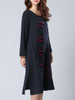 Casual Embroidery Side Slit Pocket Decorative Button Loose Maxi Dress