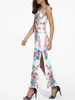 Casual Round Neck Dacron Floral Printed Split Maxi-dress