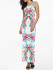 Casual Round Neck Dacron Floral Printed Split Maxi-dress