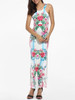 Casual Round Neck Dacron Floral Printed Split Maxi-dress