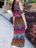 Casual Swing Open Shoulder Printed Zigzag Striped Maxi Dress